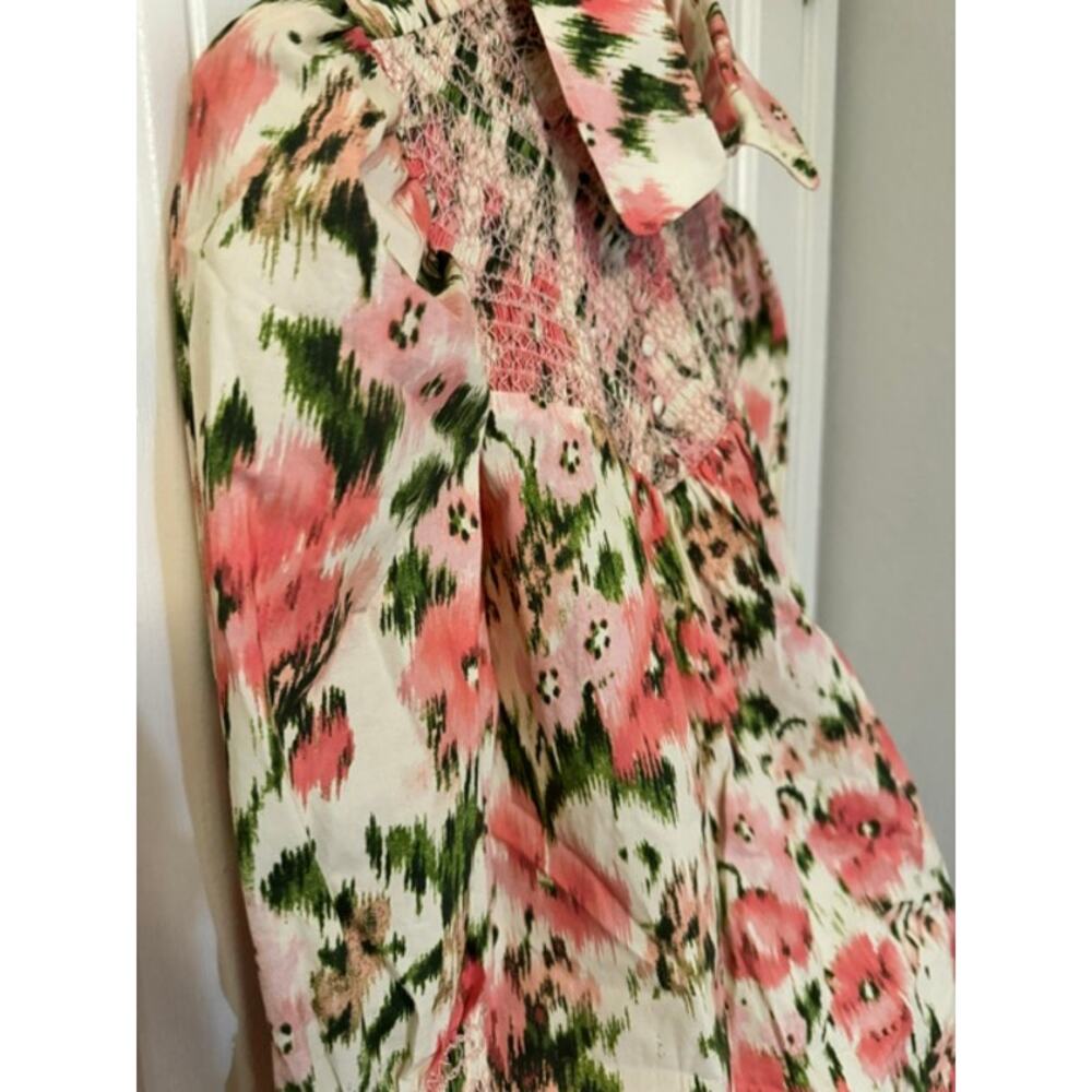 NWOT Tuckernuck Haskell Blouse Pink Green Floral Smocked Cotton S - Picture 3 of 9